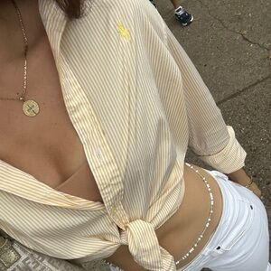 Polo Ralph Lauren classic fit striped yelloww and whiter logo button up S